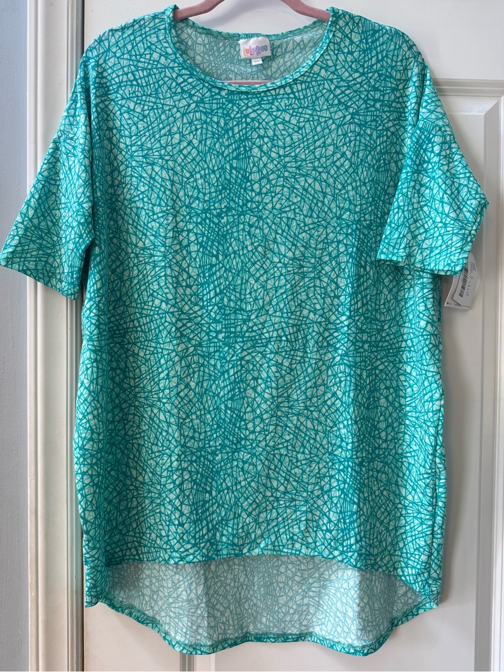 NWT LuLaRoe Irma XS Oversized Tunic High Low Hem Aqua Teal Abstract Print